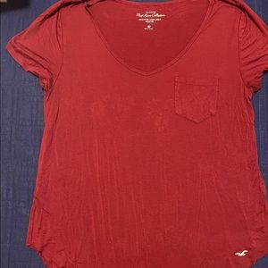 Hollister Co. Maroon V-Neck Pocket T-Shirt